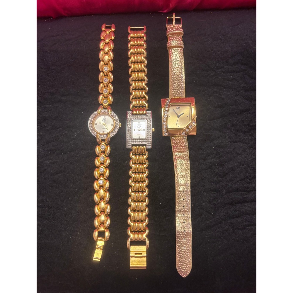 Lot of 3 Vintage Gold Tone Elizabeth Taylor Watches Round Rectangle Square Face